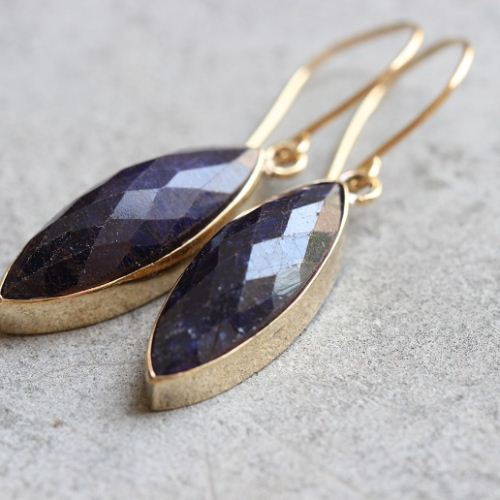14K Gold Blue sapphire earrings - Dangler earrings - Gemstone earrings