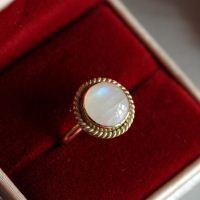 14K Gold Moonstone ring, Natural Rainbow moonstone proposal ring