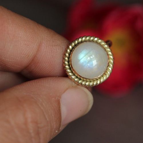 14K Gold Moonstone ring, Natural Rainbow moonstone proposal ring