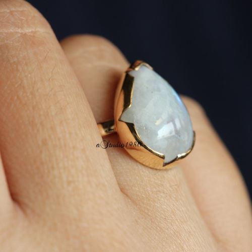 14K gold moonstone ring - Rainbow Moonstone Ring - engagement