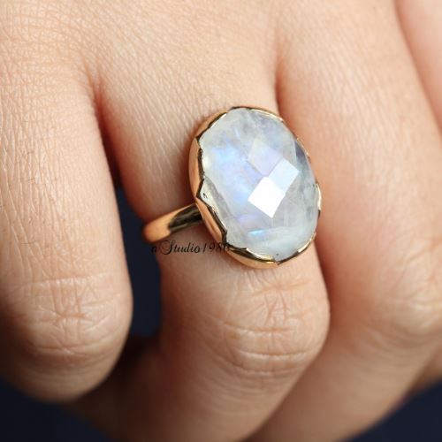 14K gold moonstone ring - Rainbow Moonstone Ring - engagement