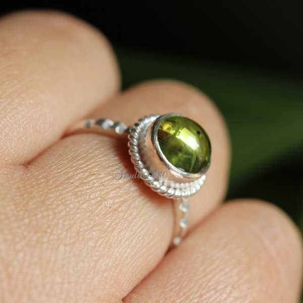 14K white gold Peridot ring - dainty gold ring - engagement ring
