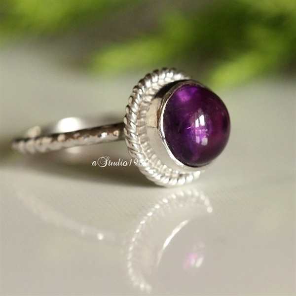 14K white gold amethyst ring - dainty gold ring - engagement 