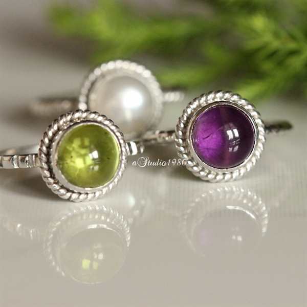 14K white gold amethyst ring - dainty gold ring - engagement 