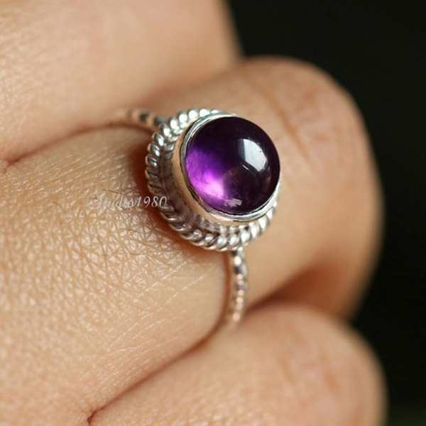 14K white gold amethyst ring - dainty gold ring - engagement 