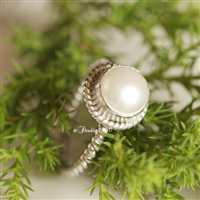 14K white gold pearl ring - dainty gold ring - engagement ring