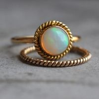 14k Gold Opal ring, Engagement wedding ring, October birthstone ring