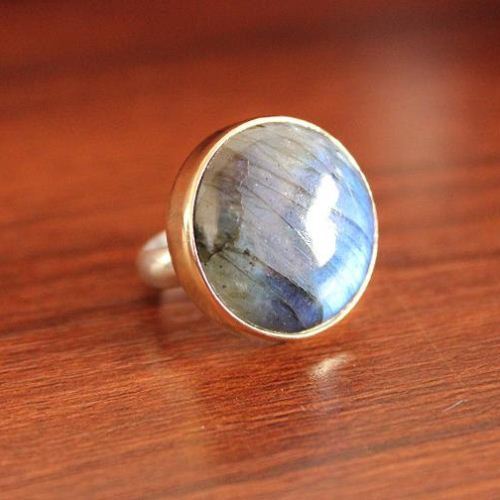 14k Gold labradorite ring, Two tone ring