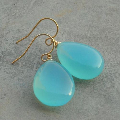 14k gold filled earrings - Aqua chalcedony drop earrings - Hook