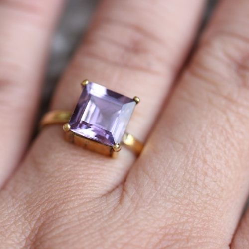 18K Gold amethyst ring, Natural amethyst ring, Engagement ring 