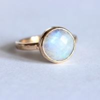 18K Gold Moonstone ring, Natural Rainbow moonstone engagement ring