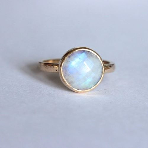18K Gold Moonstone ring, Natural Rainbow moonstone engagement ring