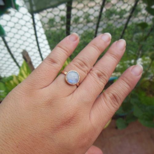18K Gold Moonstone ring, Natural Rainbow moonstone engagement ring