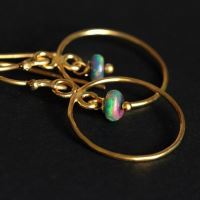 18K Gold Opal Earrings, Bridal Opal Earrings, Artisan circle Earring