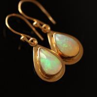 18K Gold opal earrings, Natural opal earrings, Artisan earrings