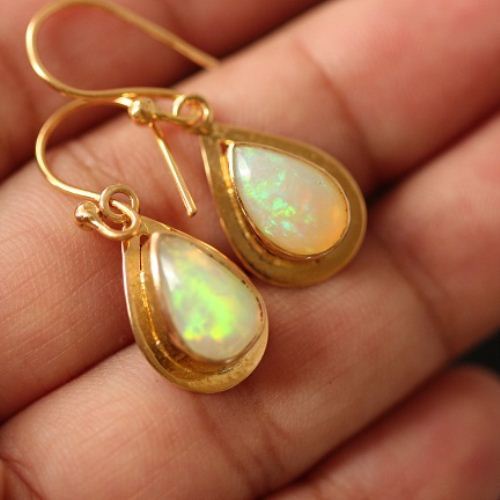Buy 18K Gold opal earrings, Natural opal earrings, Artisan