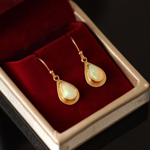 18K Gold opal earrings, Natural opal earrings, Artisan earrings