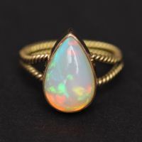 18k yellow gold opal ring, Artisan engagement ring