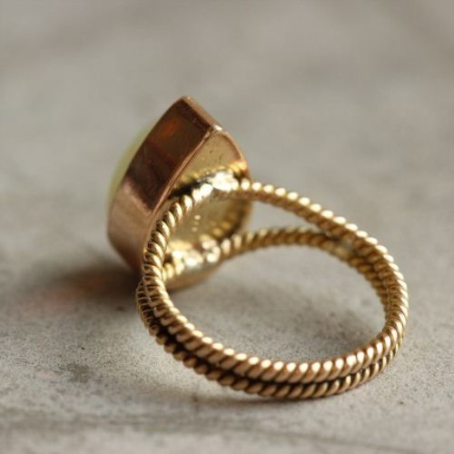 18k yellow gold opal ring, Artisan engagement ring