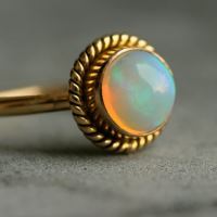 18K Gold Opal ring, Natural Opal Engagement ring, Artisan gift for her