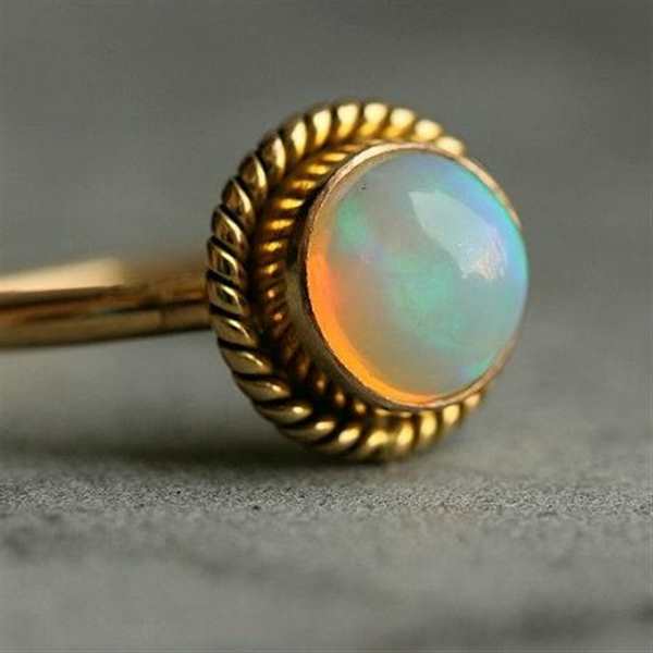 18K Gold Opal ring, Natural Opal Engagement ring, gift for her