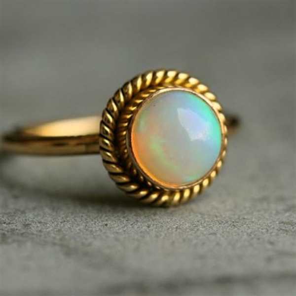18K Gold Opal ring, Natural Opal Engagement ring, gift for her