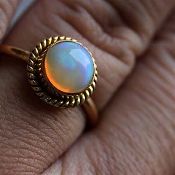 18K Gold Opal ring, Natural Opal Engagement ring, gift for her
