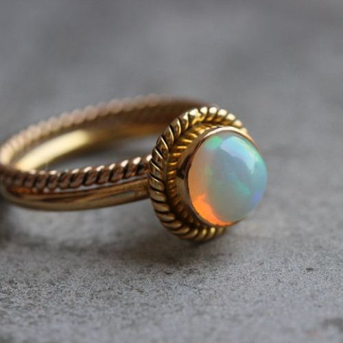 18K Gold Opal ring -  Opal Engagement Ring - Wedding Ring
