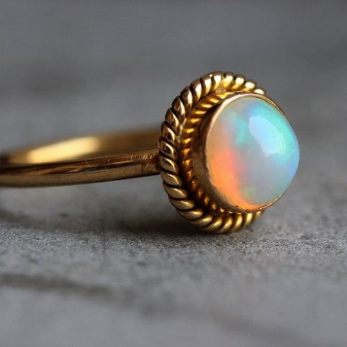 18K Gold Opal ring -  Opal Engagement Ring - Wedding Ring