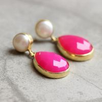 18K Gold Pearl chalcedony Earrings, Wedding bridal earrings 