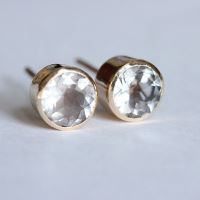 18K gold natural crystal stud earrings, Handmade bridal jewelry gift