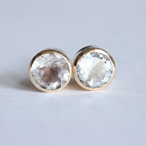 18K gold natural crystal stud earrings - Handmade bridal jewelry gift