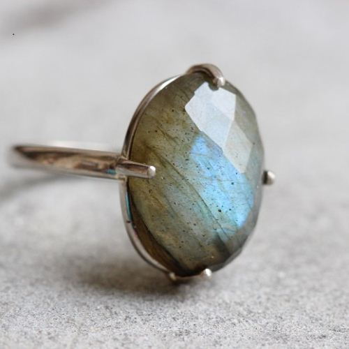 18K white Gold Labradorite ring, Engagement proposal ring