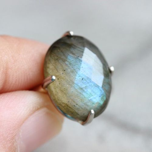 18K white Gold Labradorite ring, Engagement proposal ring