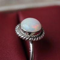 18K white Gold Opal ring, Natural opal engagement ring