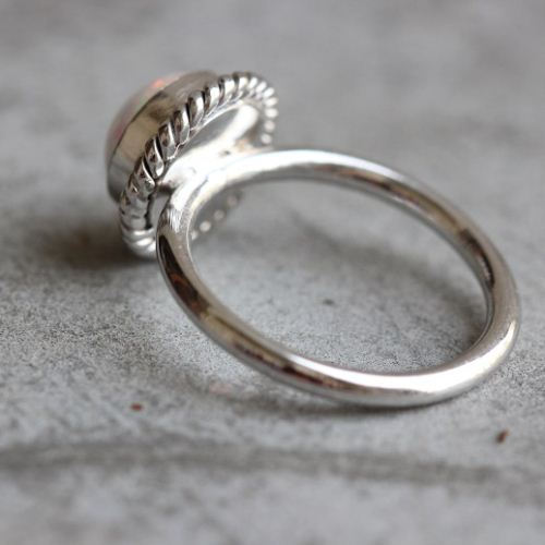 18K white Gold Opal ring, Natural opal engagement ring