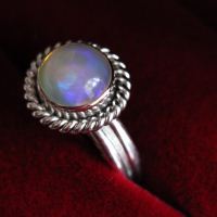 18K white Gold Opal wedding ring, Engagement ring, Gift for her