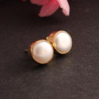 18K yellow gold pearl earrings, Stud earrings, 8mm pearl small studs