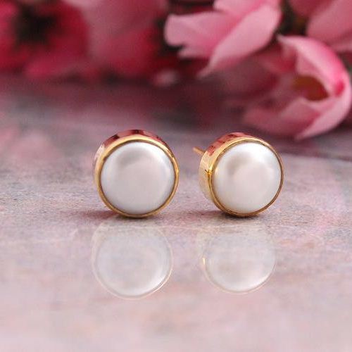 18K yellow gold pearl earrings - Stud earrings - 8mm pearl small studs