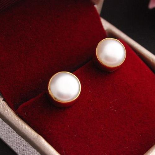 18K yellow gold pearl earrings - Stud earrings - 8mm pearl small studs