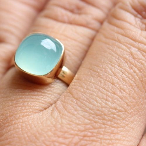 18k Gold Aqua Chalcedony ring, Gold Ring, Artisan handmade ring