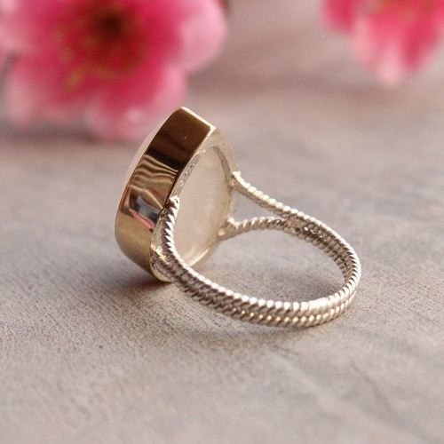 18k Gold Dual Tone Rainbow Moonstone ring - 925 silver drop ring