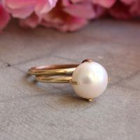 18k Gold Pearl ring, Wedding ring, Engagement ring, Gift for her