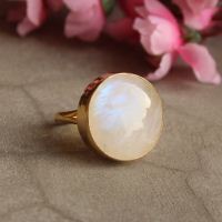 18k Gold Rainbow Moonstone Ring, Round ring, Gift for her
