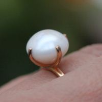 18k Gold Ring, Gold Pearl Ring, Wedding engagement gifts