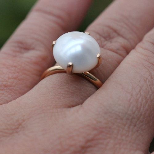 18k Gold Ring, Gold Pearl Ring, Wedding engagement gifts