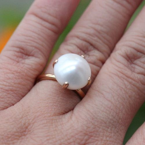 18k Gold Ring, Gold Pearl Ring, Wedding engagement gifts