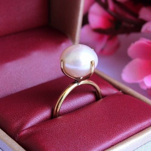 18k Gold Ring, Gold Pearl Ring, Wedding engagement gifts