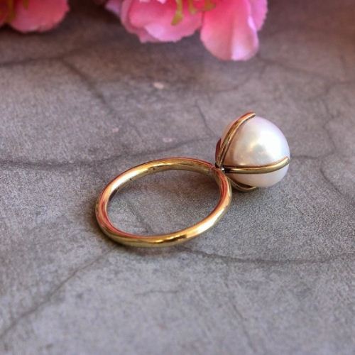 18k Gold Ring, Gold Pearl Ring, Wedding engagement gifts