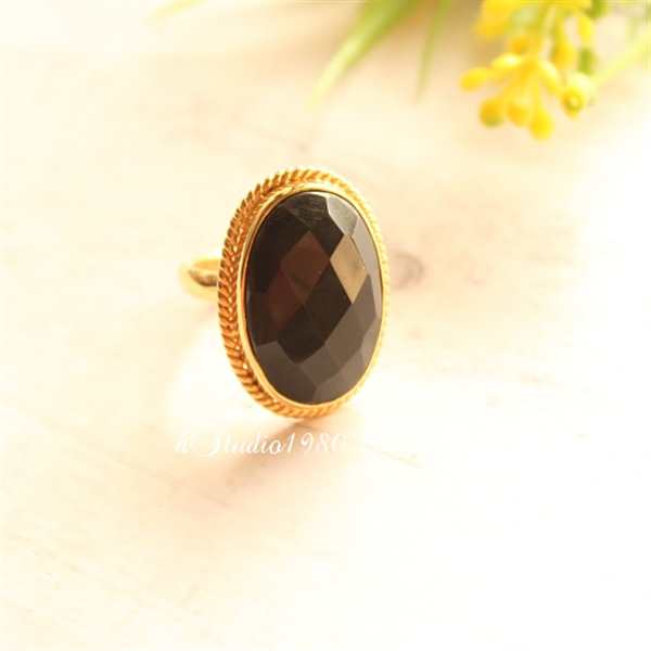 18k Gold Statement ring, black onyx Ring, Artisan handmade ring
